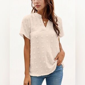 Olivia Mark Elegant V-Neck Short Sleeve Chiffon blouse Medium